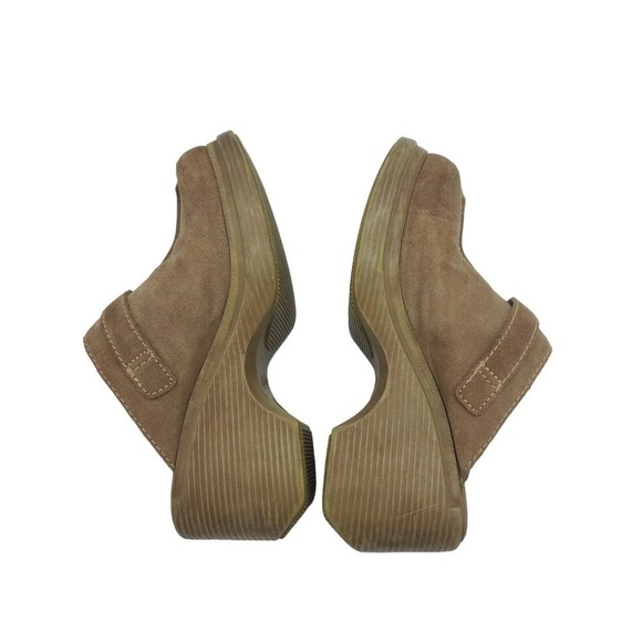 Vintage Y2K Lower East Side 7.5 Brown Suede Chunky Clog Mule Grunge Boho Leather - Picture 10 of 11